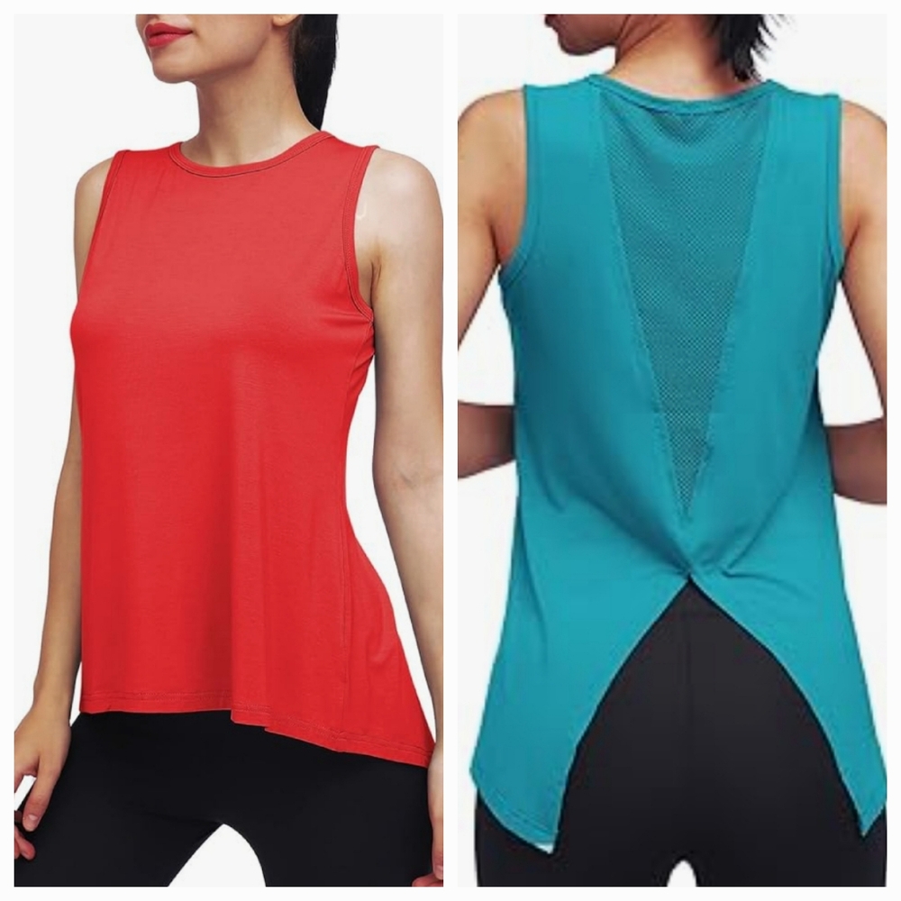 Mippoe. Sleeveless Red and Teal Women's Tops (Set Of 2). Size Large